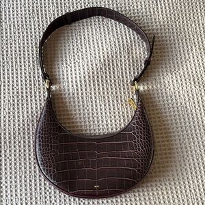 JW PEI Crocodile-Embossed Brown Shoulder Bag